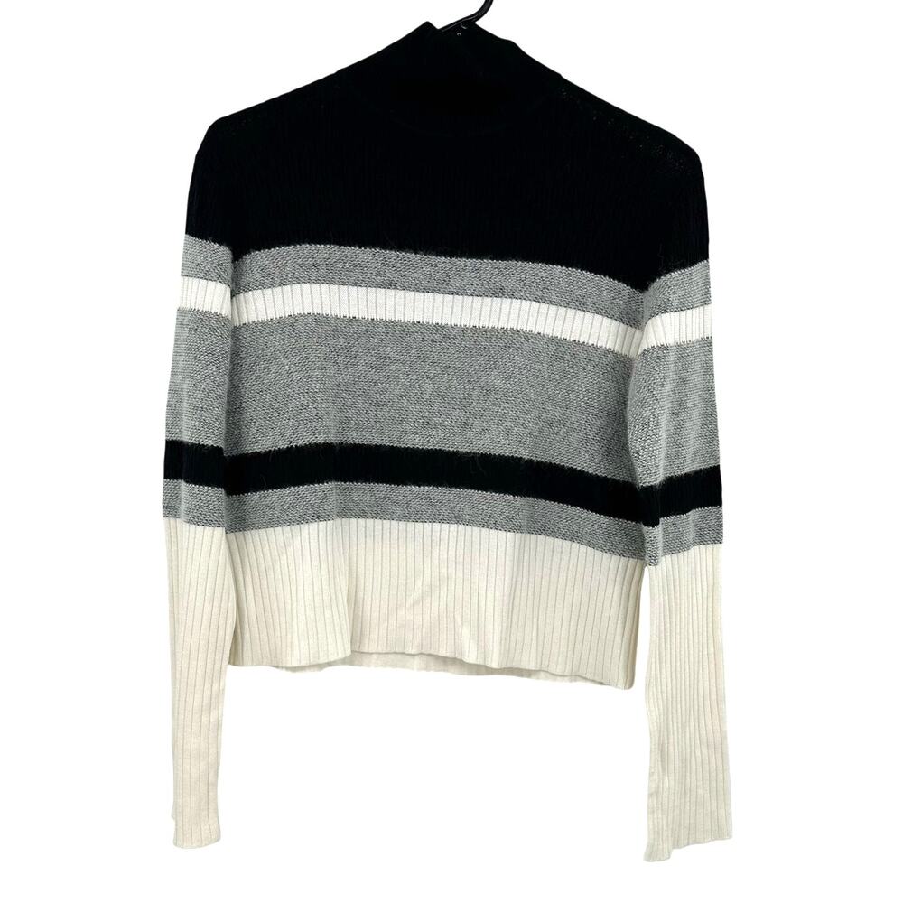 Theory Size Small Pullover Crop Sweater Turtleneck Silk Alpaca Blend Black Gray - Picture 1 of 5